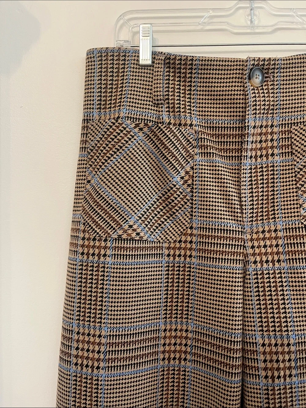 LC Lauren Conrad Tan and Blue Plaid Trousers Size 10